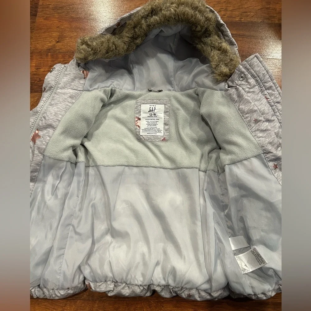 Gap Toddler Girls Long Puffer Coat Cold Control Max Gray Size 12-18 Months